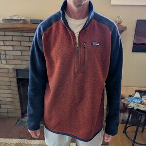 Patagonia Men's Better Sweater 1/4-Zip Fleece Burnt Orange / Navy in Large